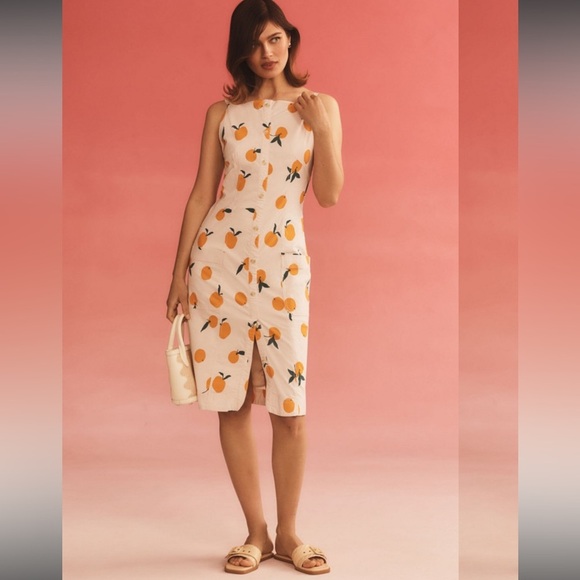 Anthropologie Maeve Dylan Mierzwinski Colette Midi Dress Sz S Cream Orange NWT - Picture 2 of 10